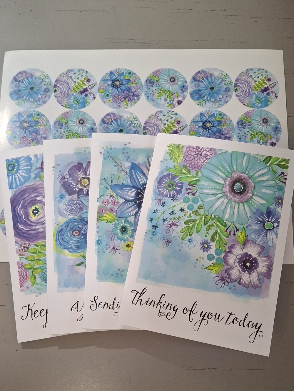 Floral Watercolor Greeting Card Set With Matching Seals